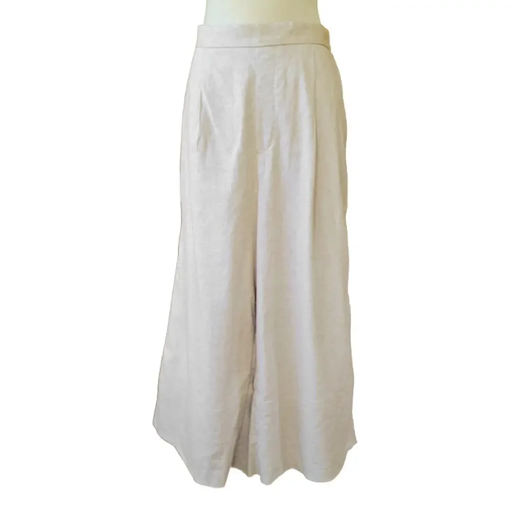 NEW Banana Republic Wide-Leg Linen-Blend Cropped Pull-On Pant Large Beige Flax